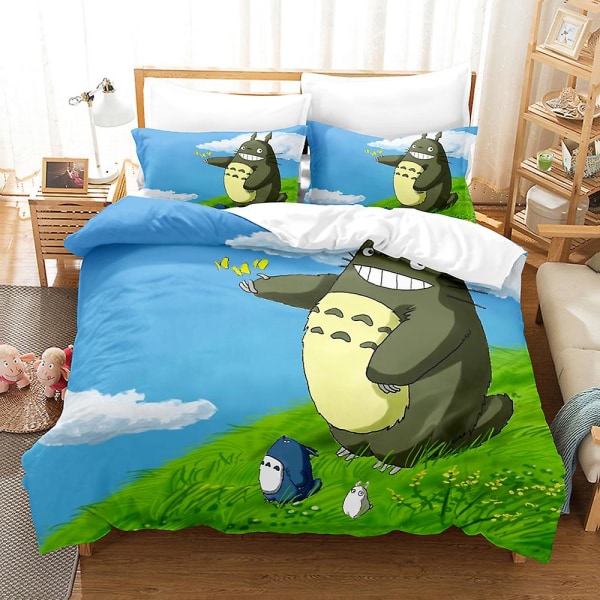 A2 Anime Min granne Totoro 3D-tryckt sängklädesset Påslakan Täcke Örngott Barnpresent US QUEEN 228x228cm