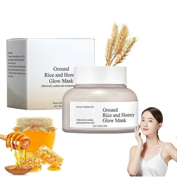 Ris pulver honning glans maske, malt ris og honning glød maske, ris skrubb honning glans maske pore talgpleie 3pcs