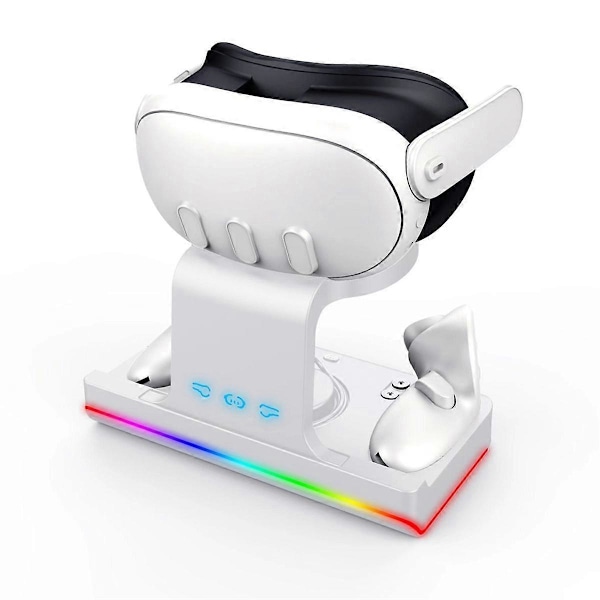 För Quest3 VR Grip Laddningsbas 3 Headset Bländande Färg Laddningsvagga Laddare, Vit