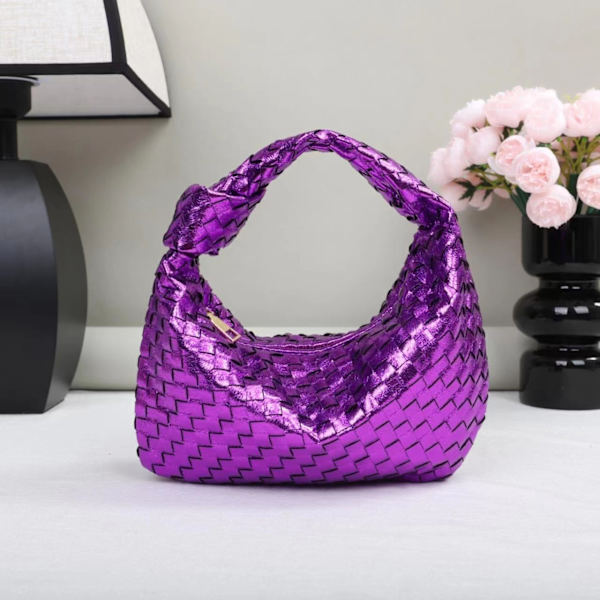 Trendiga handstickade handväskor för kvinnor stickade axelväskor flickplånböcker Purple 23x22x14CM