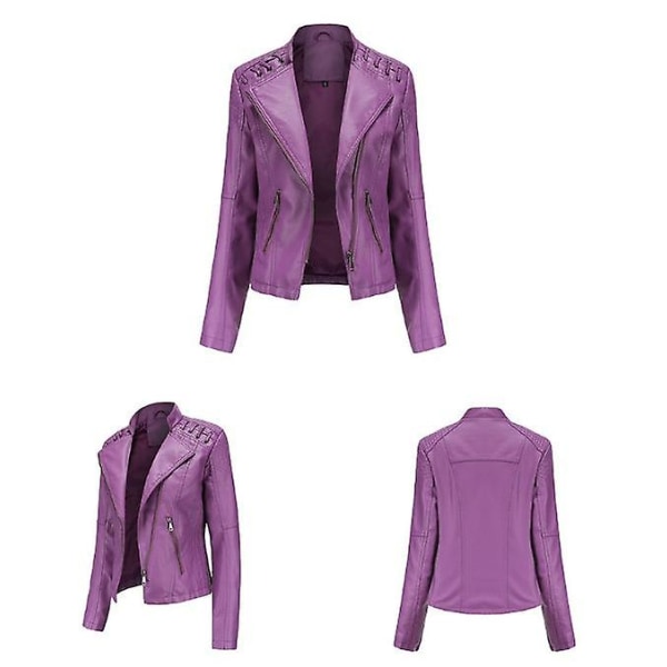 Läderjacka för kvinnor Casual dragkedja finns i 12 färger purple A S