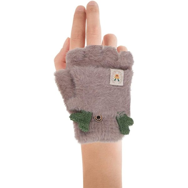 Fliphandskar i plysch för damer Faux Fur Halvfingerhandskar Fingerlösa handskar Vantar Utomhushandskydd för barn Flickor (beige)