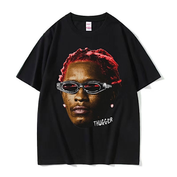 Rapper Young Thug Thugger Rød Vintage Grafik T-shirt Mænd Kvinder Hip Hop Street Tee Black XXL