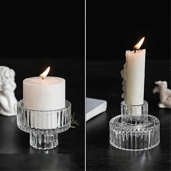 Glas Ljusstakar Avsmalnande Ljusstakehållare 2 Olika Storlekar Modern Räfflad Design Ljusstakehållare för Bröllopsdekor A