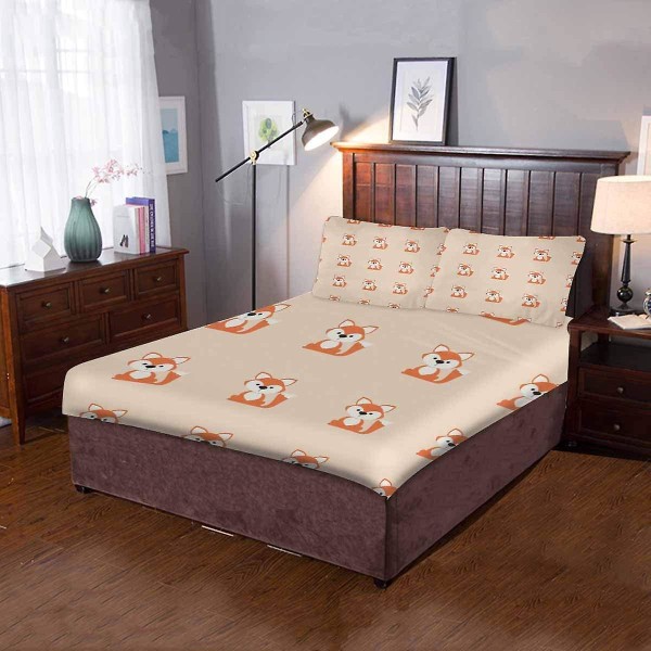 3 delar sängkläder Set Söta rävar cover med 2 örngott för hem sängkläder rum dekoration D---63728