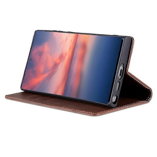 AZNS Yhteensopiva Samsung Galaxy S24 Ultra -kotelo Magneettinen imukuppi Nahkainen puhelinkotelo Lompakkotelineellä Espresso