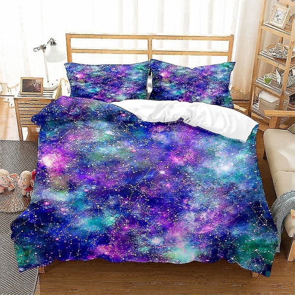 Sengesæt med rumtema, Galaxy Stjerneklar himmel dynebetræk til børn, drenge, piger, teenagere, planet, rum, kosmos, dynebetræk, solsystem Q style 3 240*220three-piecesuit
