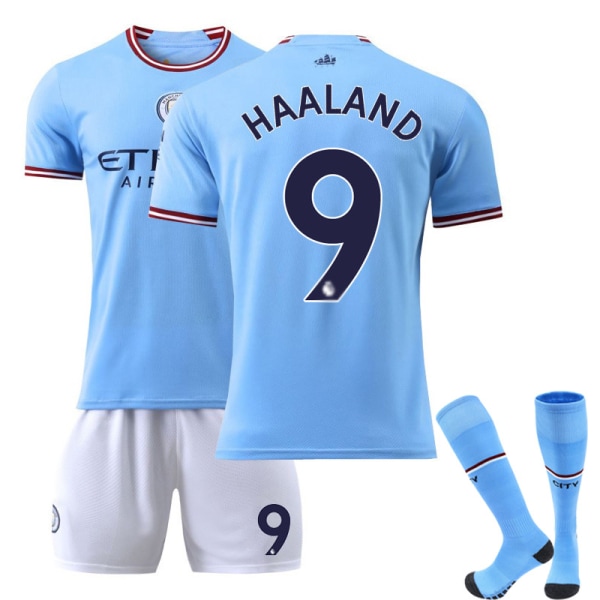 22-23 Manchester City hjemme voksen barnefotballdress med sokker nr. 9 Harland No. 9 Harland 22