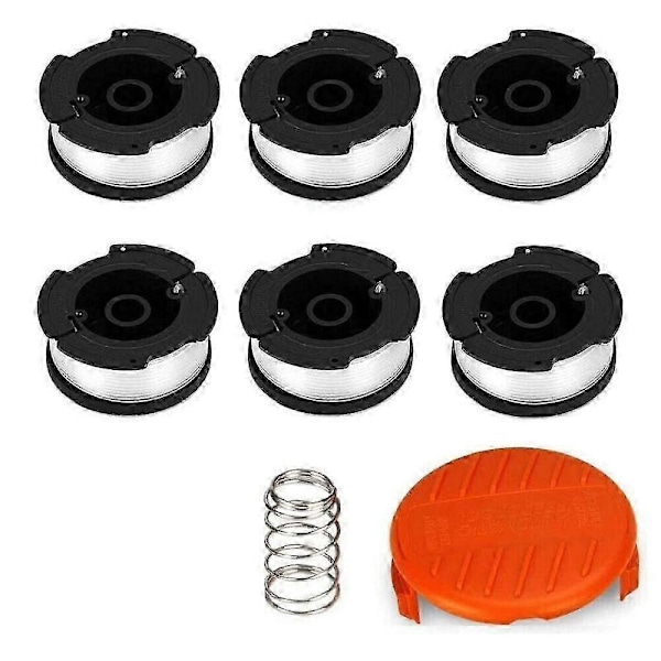 6x Spoler & Spolelokk Fr Black & Decker Gressrimmer Trimmer Trådspole