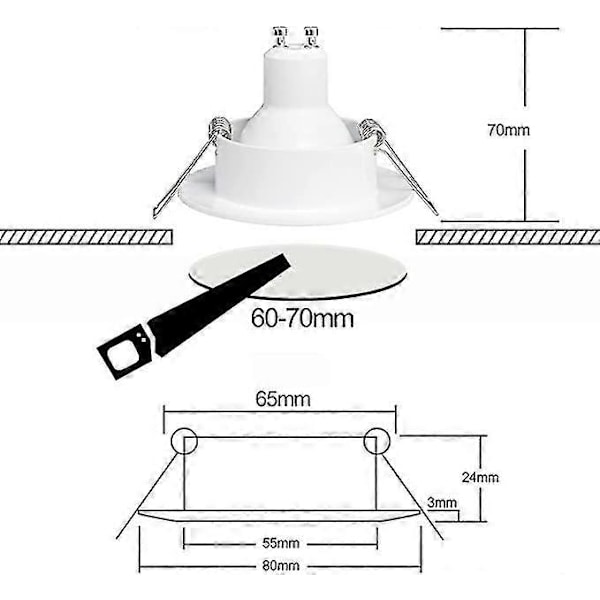 10x GU10 Infälld Spotlight Aluminium Vit, Spotlights Monteringsram Med GU10 Sockel, Rund Support Extra Platt Infälld Spotlight Tak För LED Eller