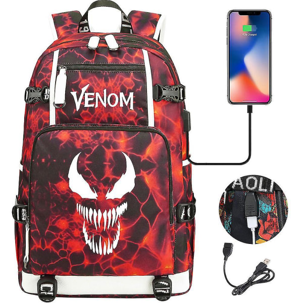 Venom Fashion Trykt USB Skolebagg for Ungdom (2-108) Color-15