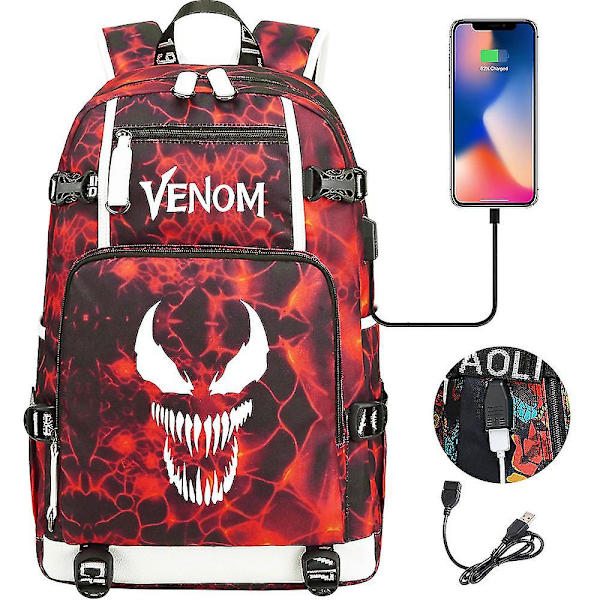 Venom Fashion Trykt USB Skoletaske til Unge (2-108) Color-15