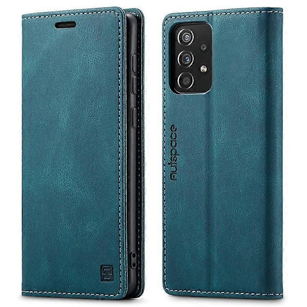 AUTSPACE A01 Serie Kompatibel Med Samsung Galaxy A52 4G/5G/A52s 5G PU Læder Etui RFID Wallet Flip Stand Cover Blue