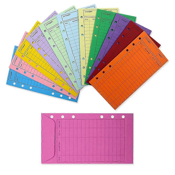 12 Färgers Budgetkuvert med Hål Thicker Cash Envelope System Sparpengar Organizer Kuvert