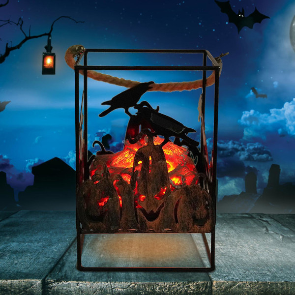 Rautakoristeen lyhty Valopuuhun riippuva Halloween-koristeet Camping Decor Charcoal Flame Lamppu witch