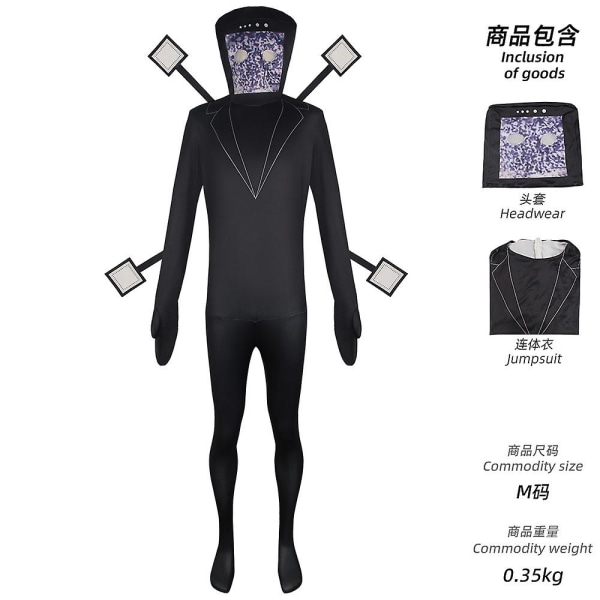 Skibidi Toilet Cosplay -asu Kaiutinmies Videokameramies TV-mies Cosplay Skibidi Toilet -asu Pelivaatteet Puku Naamio Lapsi Aikuinen Snowflake TV Man Onesie 110
