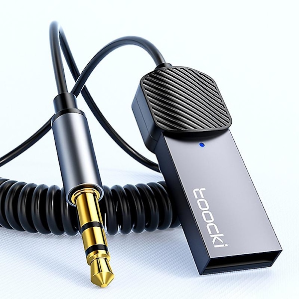 TOOCKI TQ-BT01 Bil Bluetooth 5.0 Adapter Aux USB til 3.5mm Input Receiver - Sort