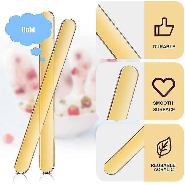 Genanvendelige ispinde Akryl ispinde Flødeis Kageis Kage Slik Pop Pinde Ispinde DIY Håndværk Gold 20pcs