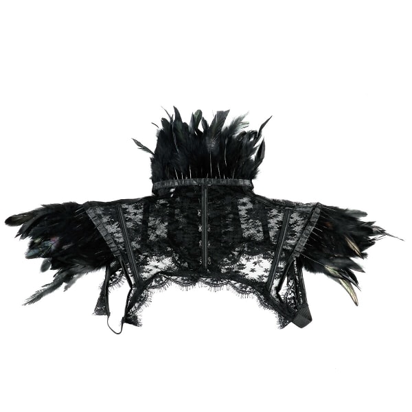 Retro Vintage Punk Goottilainen Höyhenkaulus Olkapääpitsihuivi Bolero Takki Hartiahuivi Topit Halloween Juhla Goth Rave Asu Naisille Black XL