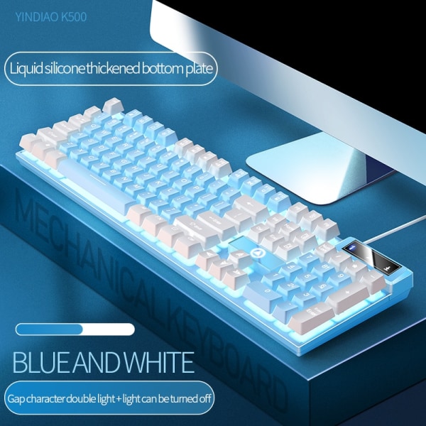 104 nycklar Gaming Mekaniskt tangentbord kabelanslutet för PC Gaming Stationära datortillbehör Blue white