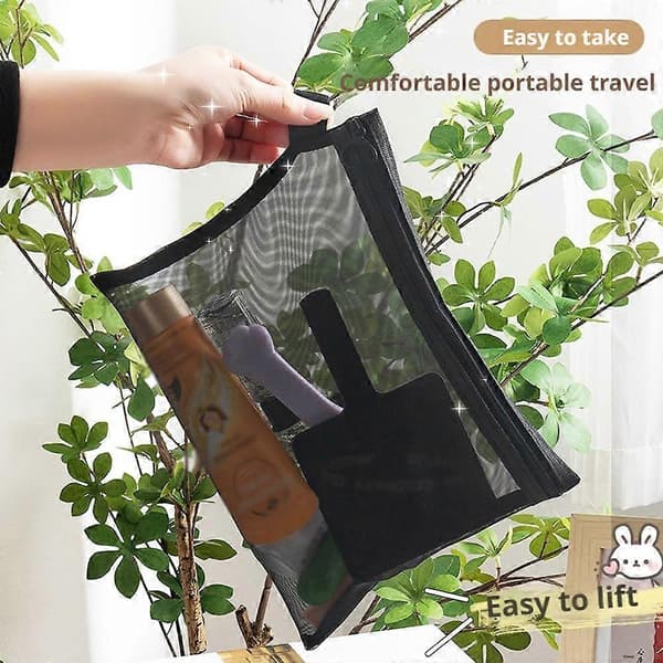 Forenklet koreansk version mesh makeuptaske, bærbar opbevaringstaske Black L