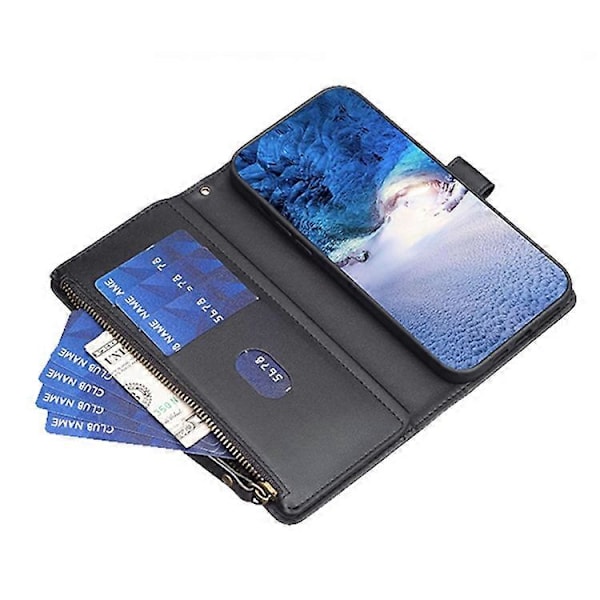 BF Style-19 Kompatibelt För Oppo A74 / A93 / A54 5G Ficka med Dragkedja PU Läder Telefonfodral Plånbok Ställ Skydd Black
