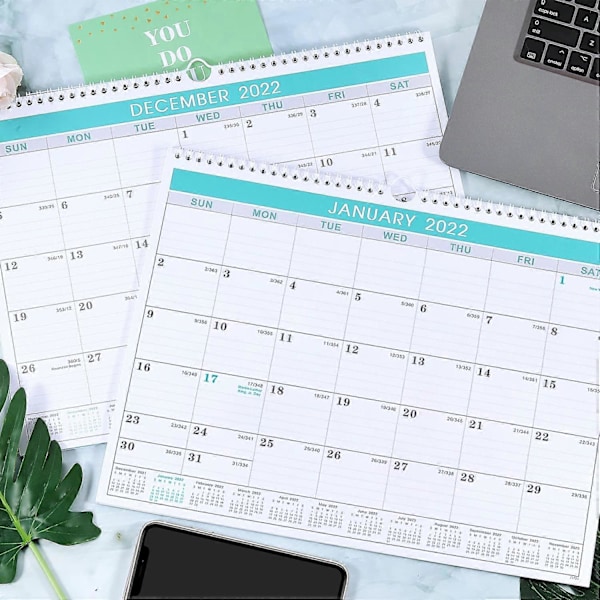 Kalender 2022 - Väggkalender 2022 från januari 2022 till december 2022, 12-månaderskalender med julianskt datum, 37,5 x 29,2 cm, tjockt papper för organisering