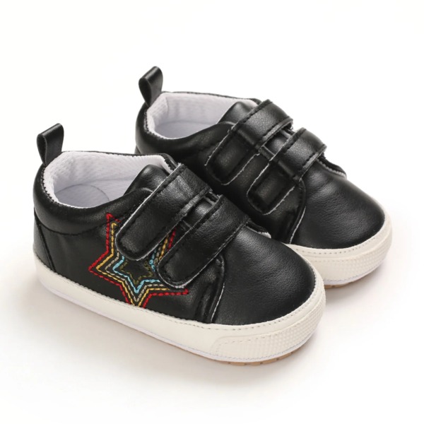 Lasten kengät, Star Embroidery Pehmeä pohjallinen kävelykengät Prewalker-jalkineet kevätsyksylle, valkoinen/musta, 0-12 kk Black 9-12M