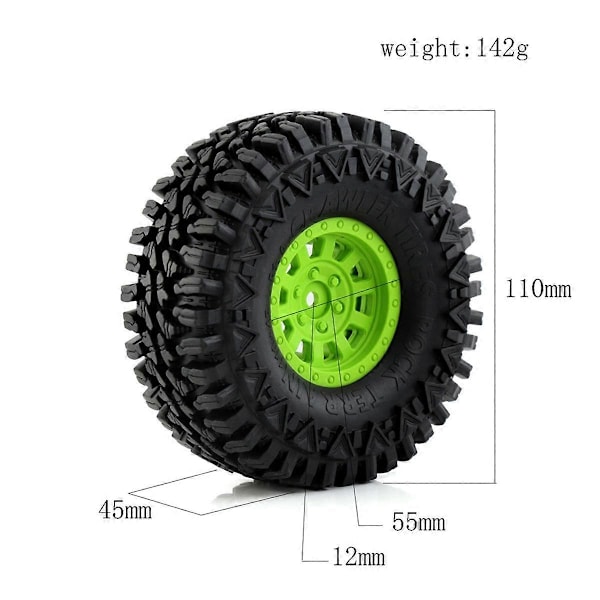 4 st 110 mm Hjul Däck för 1/10 RC Rock Crawler Axial SCX10 SCX10 II 90046 TRX4 D90 RC Bildelar, B