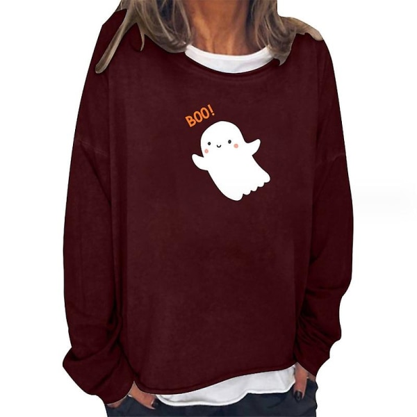 Halloween T-shirt med Græskar Ansigt - Kvinders Langærmet Efterår Græskar T-shirt Halloween Tee Shirt Top style 1 3XL