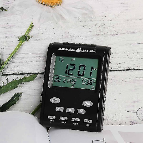Digital Moské Islamisk Muslimsk Bön Azan Bordsklocka Kalender Alarm LCD-skärm