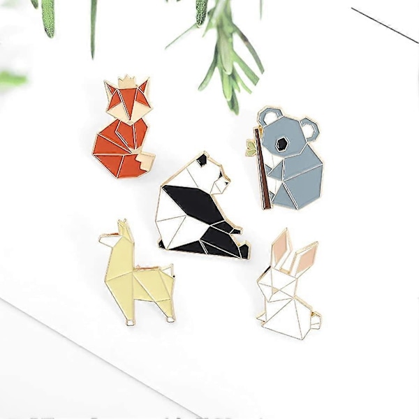 5 st Djur Emalj Pins Set Tecknad Räv Panda Koala Alpaca Kanin Slagstift Broscher Märken för Ba