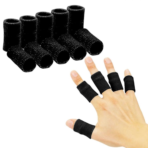 10-pak fingerspidser, tommelfinger skinne til fingerstøtte, åndbar elastisk finger tape, kompressionsbeskyttelse (sort)