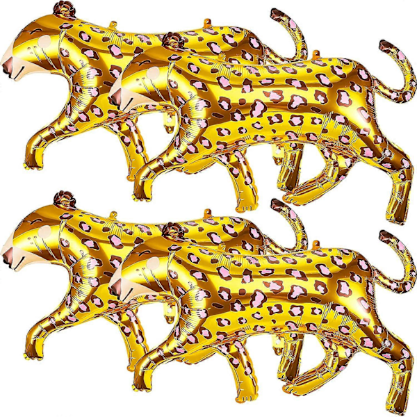 4-pak Leopard Balloner Store Folie Cheetah Balloner Vilde Cheetah Formede Safari Balloner Søde 3D Dyreprint Balloner Jungle Fest Dekorationer til Zoo