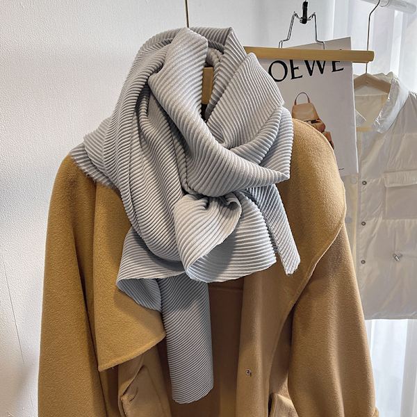 Japansk grønn Miyake-stil ensfarget imitert bomull og lin plissert skjerf vinter dame stil sjal varmt skjerf light gray