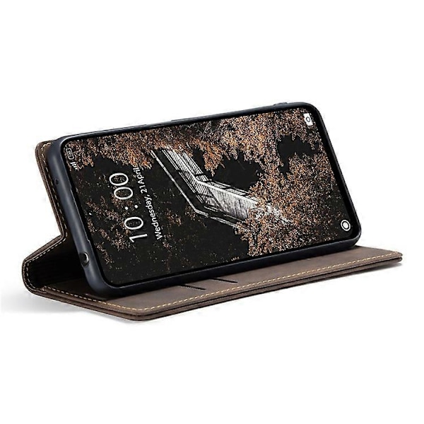 CASEME 013 Serien Kompatibel För Xiaomi Redmi 13 5G / 13 4G / Redmi Note 13R 5G Fodral Kort Hållare Ställ Läder Telefonskal Espresso
