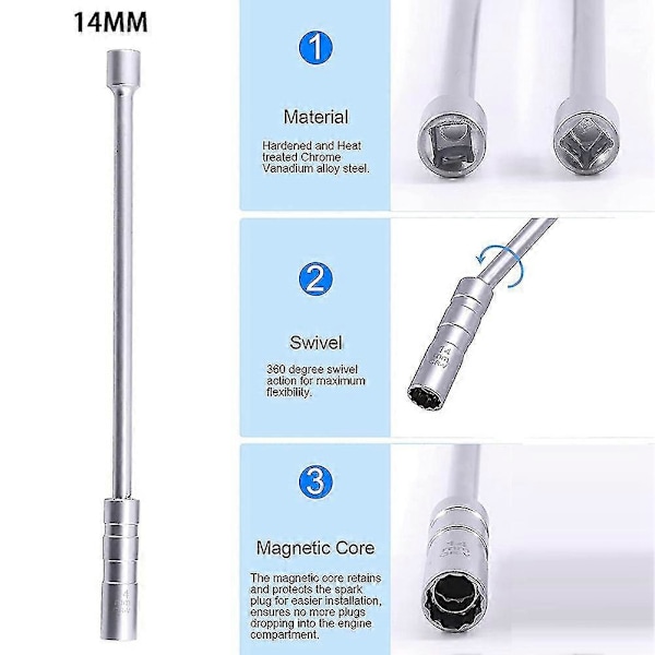 14 mm sytytystulppa-avain, 3/8 tuuman magneettinen ohutseinämäinen sytytystulppa-avainsarja, yleisnivel 12-kulmainen