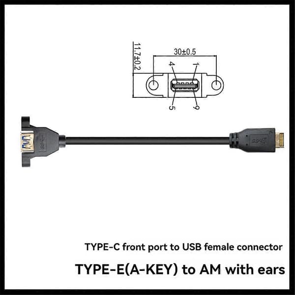 USB 3.2 Gen2 Frontpanel Skruemontering Forlængerkabel 10Gbps 60cm