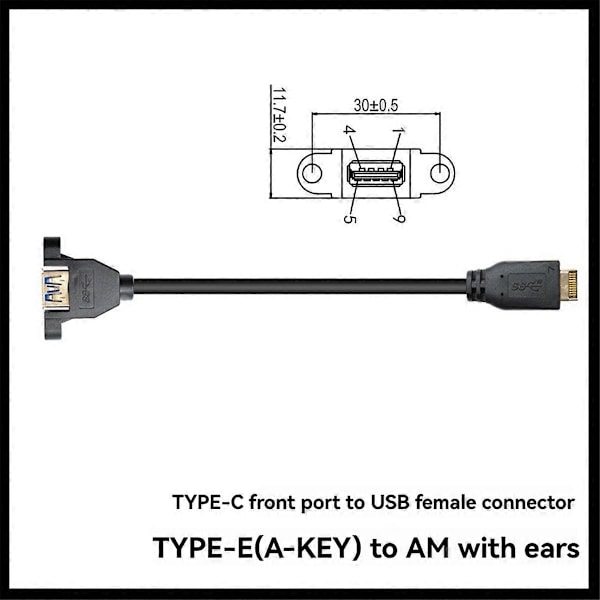 USB 3.2 Gen2 Frontpanel Skrumonteringsforlengelseskabel 10Gbps 60cm