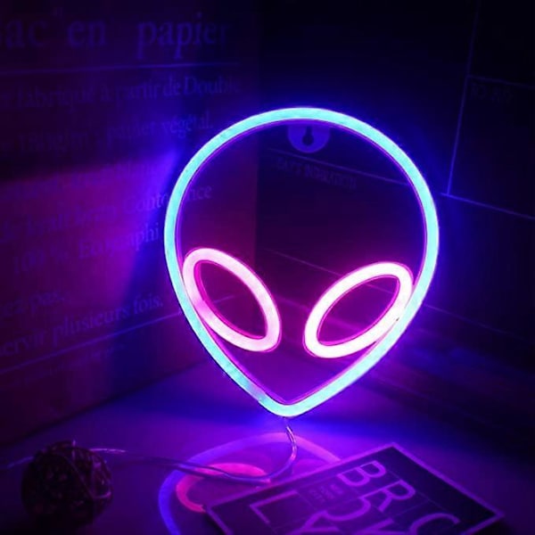 Alien Neonljus LED Väggdekorativ Alien Neonskylt Hängande Lampor USB Eller Batteri Nattlampor Lys Upp För Sovrum Barnrum Bar Lekrum Födelsedag Chr