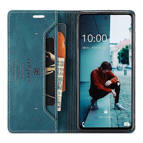 AUTSPACE A01-serien Kompatibel med Samsung Galaxy A52 4G/5G/A52s 5G PU Läderfodral RFID Plånbok Flip Ställ Skydd Blue