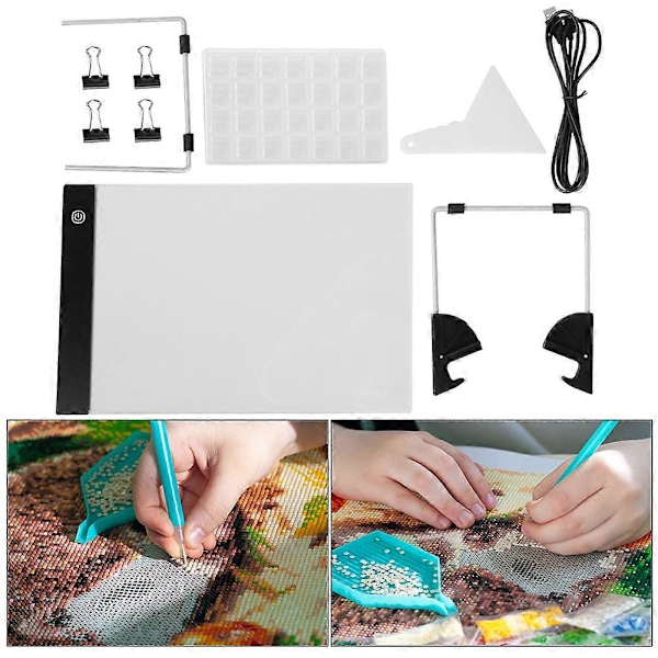 6 stk Diamantmalingsverktøy LED Lys Kunstutstyr Lysende Panel Flip Book Kit A4