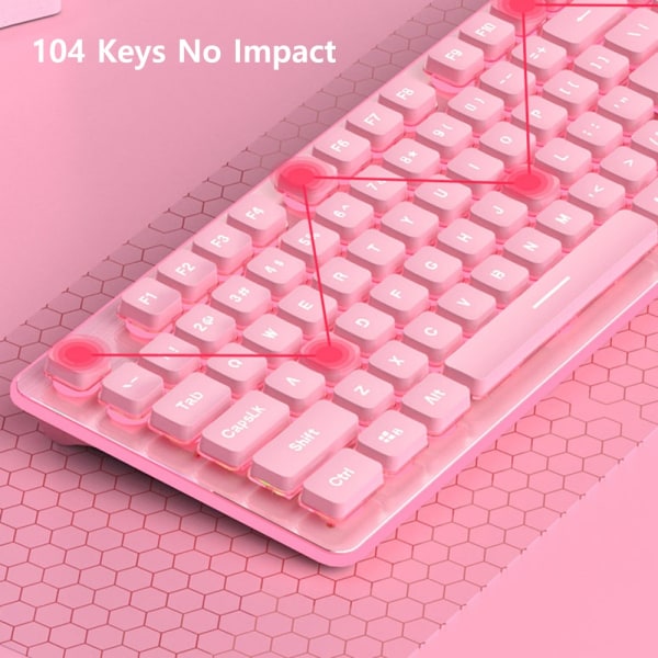 Bakgrunnsbelyst tastatur 104 taster Kablet USB Gaming Membran Keyboard Mute L1-K pink White