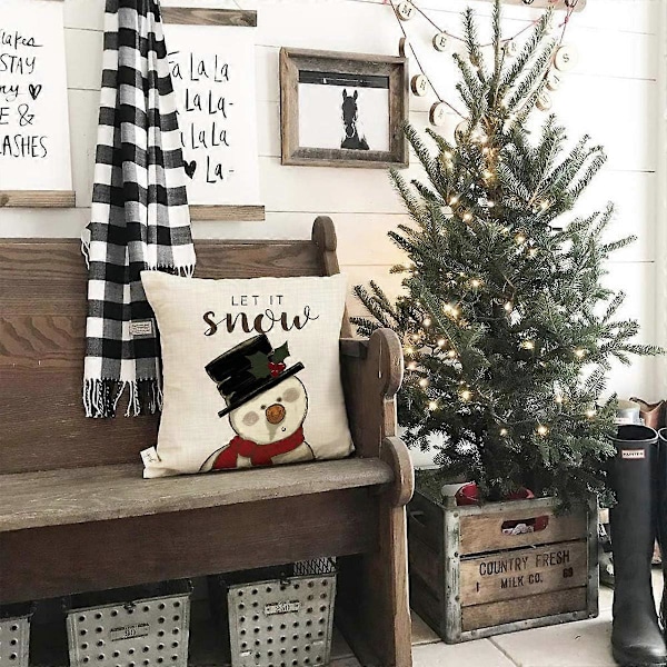 Soffdekoration Kudde 45x45 Cm Dekorativa Överdrag för Soffor Inredning Jul Vardagsrum Hem Vit 16 Kuddfodral Jultomte Älgar Gåvor 4 St