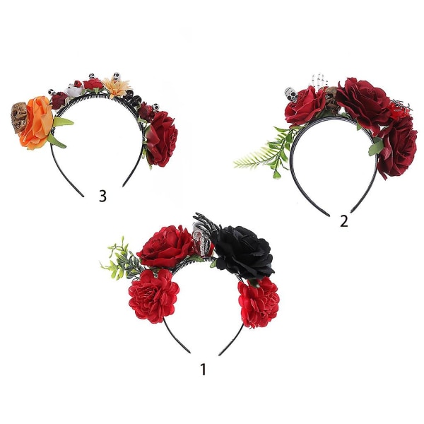 Halloween Hårband Ros Skalle Hårband Blomma Skalle Huvudbonad Karneval Rekvisita