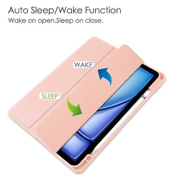Kompatibelt Skal för iPad Air 11 (2024) Transparent Fodral PU Läder Auto Wake Sleep Skyddande Fodral med Pennhållare Pink