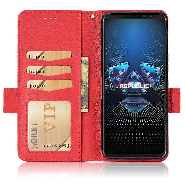 Kompatibel med Asus ROG Phone 5 / ROG Phone 5s / ZS676KS / ZS673KS Litchi Tekstur PU Læder Telefon Cover Magnetisk Lukning Wallet St Red
