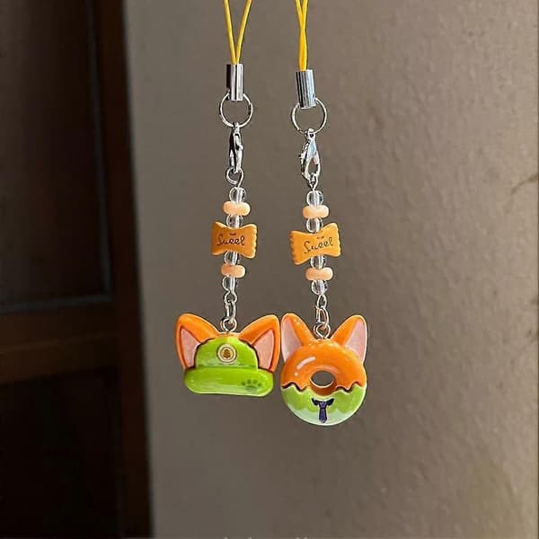 Zootopia Judy Nick Candy Charm Nyckelring Väska Telefonrem Parpresent för tjejer Hat Nick