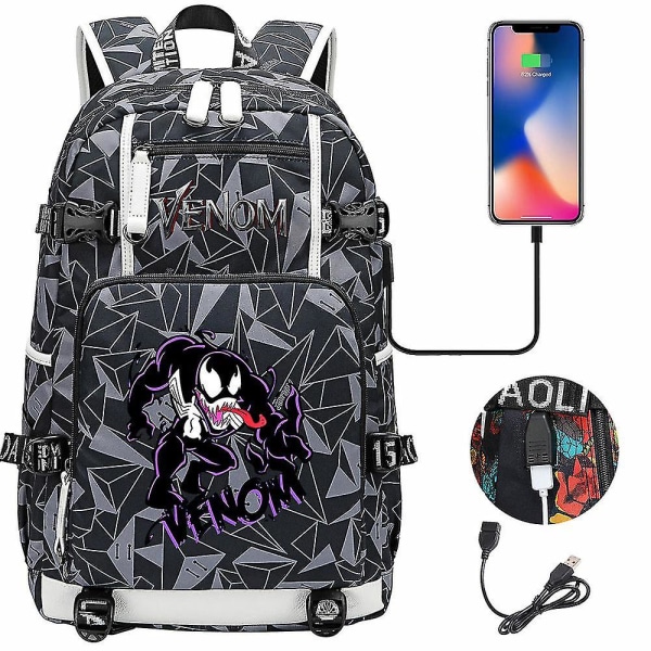 Venom Fashion Printet USB Ungdoms Skoletaske (3-20) Color-6