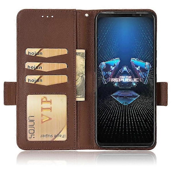 Kompatibel med Asus ROG Phone 5 / ROG Phone 5s / ZS676KS / ZS673KS Litchi Tekstur PU Læder Telefon Cover Magnetisk Lukning Wallet St Brown